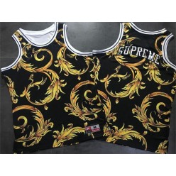 Supreme x Nike Foamposite Tank Top Black Gold Basketball Men Jersey