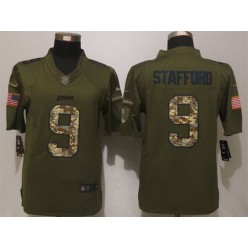 Detroit Lions 9 Matthew Stafford Olive Camo Salute To Service Limited Nike NFL Men Jersey