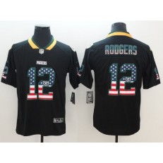 Green Bay Packers 12 Aaron Rodgers Black USA Flag Fashion Color Rush Limited Nike NFL Men Jersey