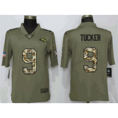 Baltimore Ravens 9 Justin Tucker Olive Camo Salute To Service Limited Nike NFL Men Jersey