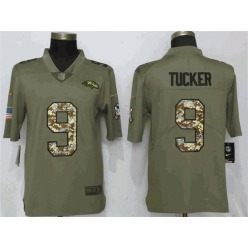 Baltimore Ravens 9 Justin Tucker Olive Camo Salute To Service Limited Nike NFL Men Jersey