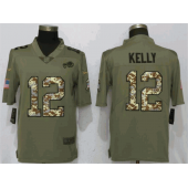 Buffalo Bills 12 Jim Kelly Olive Camo Salute To Service Limited Nike NFL Men Jersey