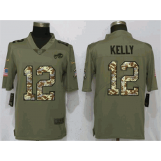 Buffalo Bills 12 Jim Kelly Olive Camo Salute To Service Limited Nike NFL Men Jersey