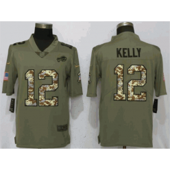 Buffalo Bills 12 Jim Kelly Olive Camo Salute To Service Limited Nike NFL Men Jersey