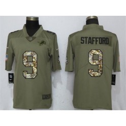 Detroit Lions 9 Matthew Stafford Olive Camo Salute To Service Limited Nike NFL Men Jersey