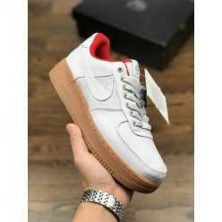NIKE AIR FORCE 1 LOW CANVAS LIGHT GREY BROWN RED AJ7282-005
