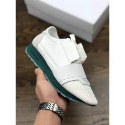 BALENCIAGA RACE RUNNER LOW-TOP SNEAKERS WHITE ACID BLUE