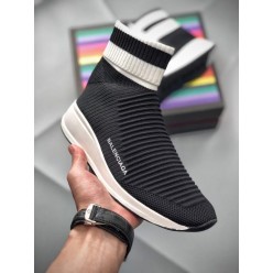 BALENCIAGA SPEED STRETCH-KNIT MID SNEAKERS BLACK WHITE 433214 WOXH 8682