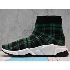 BALENCIAGA SPEED STRETCH-KNIT MID SNEAKERS GRID GREEN BLACK 477289W05G06