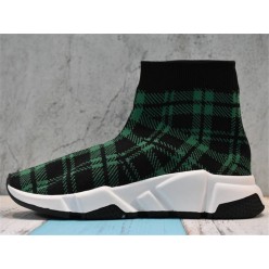 BALENCIAGA SPEED STRETCH-KNIT MID SNEAKERS GRID GREEN BLACK 477289W05G06