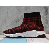 BALENCIAGA SPEED STRETCH-KNIT MID SNEAKERS GRID RED BLACK 477289W05G05