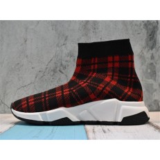 BALENCIAGA SPEED STRETCH-KNIT MID SNEAKERS GRID RED BLACK 477289W05G05