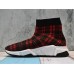 BALENCIAGA SPEED STRETCH-KNIT MID SNEAKERS GRID RED BLACK 477289W05G05