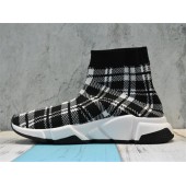 BALENCIAGA SPEED STRETCH-KNIT MID SNEAKERS GRID WHITE BLACK 477289W05G04