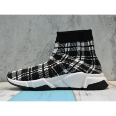 BALENCIAGA SPEED STRETCH-KNIT MID SNEAKERS GRID WHITE BLACK 477289W05G04