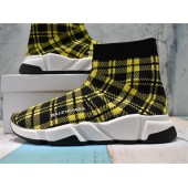 BALENCIAGA SPEED STRETCH-KNIT MID SNEAKERS GRID YELLOW BLACK 477289W05G07