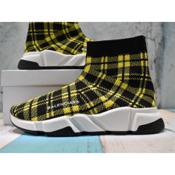 BALENCIAGA SPEED STRETCH-KNIT MID SNEAKERS GRID YELLOW BLACK 477289W05G07