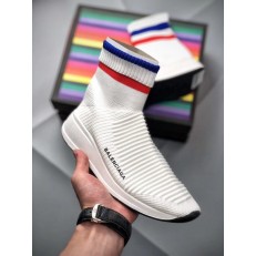 BALENCIAGA SPEED STRETCH-KNIT MID SNEAKERS WHITE BLUE RED 433214 WOXH 8681