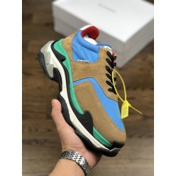 BALENCIAGA TRIPLE-S SNEAKER 2.0 NUBUCK LEATHER LIGHT BROWN BLUE GREEN WHITE