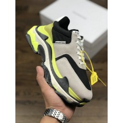 BALENCIAGA TRIPLE-S SNEAKER 2.0 NUBUCK LEATHER LIGHT GREY BLACK LEMON YELLOW
