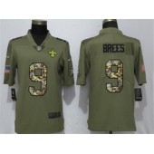 New Orleans Saints 9 Drew Brees Olive Camo Salute To Service Limited Nike NFL Men Jersey