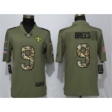 New Orleans Saints 9 Drew Brees Olive Camo Salute To Service Limited Nike NFL Men Jersey