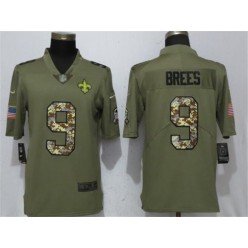 New Orleans Saints 9 Drew Brees Olive Camo Salute To Service Limited Nike NFL Men Jersey