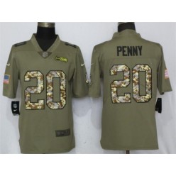 Seattle Seahawks 20 Rashaad Penny Olive Camo Salute To Service Limited Nike NFL Men Jersey