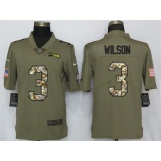 Seattle Seahawks 3 Russell Wilson Olive Camo Salute To Service Limited Nike NFL Men Jersey