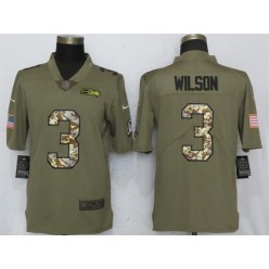 Seattle Seahawks 3 Russell Wilson Olive Camo Salute To Service Limited Nike NFL Men Jersey