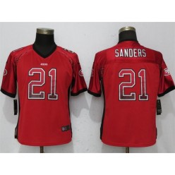 Women Nike San Francisco 49ers 21 Deion Sanders Red Drift Fashion NFL Jersey