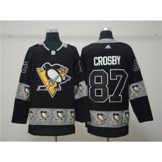 Pittsburgh Penguins 87 Sidney Crosby Black Team Logos Fashion Adidas NHL Men Jersey