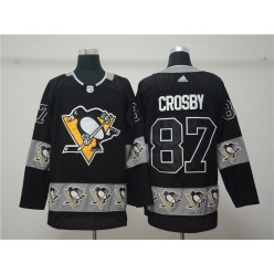 Pittsburgh Penguins 87 Sidney Crosby Black Team Logos Fashion Adidas NHL Men Jersey