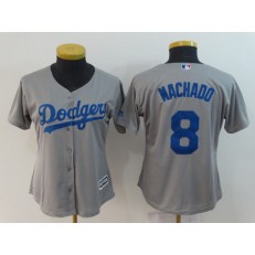 MLB Los Angeles Dodgers 8 Manny Machado Gray Cool Base Women Jersey