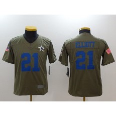 Youth Nike Dallas Cowboys #21 Ezekiel Elliott Olive Salute To Service Limited NFL Jersey
