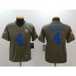 Youth Nike Dallas Cowboys #4 Dak Prescott Olive Salute To Service Limited NFL Jersey
