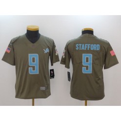 Youth Nike Detroit Lions #9 Matthew Stafford Olive Salute To Service Limited NFL Jersey