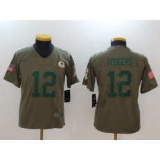 Youth Nike Green Bay Packers #12 Aaron Rodgers Olive Salute To Service Limited NFL Jersey