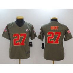 Youth Nike Kansas City Chiefs #27 Kareem Hunt Olive Salute To Service Limited NFL Jersey