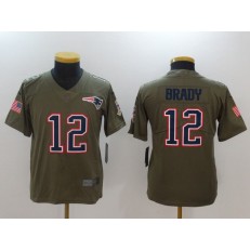 Youth Nike New England Patriots #12 Tom Brady Olive Salute To Service Limited NFL Jersey