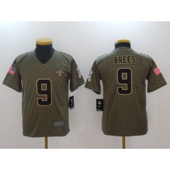 Youth Nike New Orleans Saints #9 Drew Brees Olive Salute To Service Limited NFL Jersey