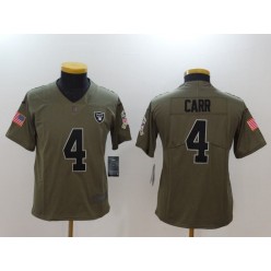 Youth Nike Oakland Raiders #4 Derek Carr Olive Salute To Service Limited NFL Jersey