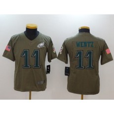 Youth Nike Philadelphia Eagles #11 Carson Wentz Olive Salute To Service Limited NFL Jersey