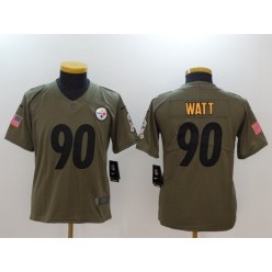 Youth Nike Pittsburgh Steelers #90 T.J. Watt Olive Salute To Service Limited NFL Jersey