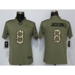 Women Nike Baltimore Ravens #8 Lamar Jackson Olive Camo Salute To Service Limited NFL Jersey