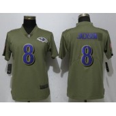 Women Nike Baltimore Ravens #8 Lamar Jackson Olive Salute To Service Limited NFL Jersey