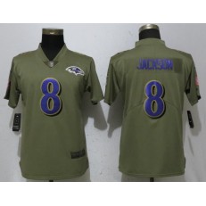 Women Nike Baltimore Ravens #8 Lamar Jackson Olive Salute To Service Limited NFL Jersey