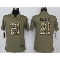 Women Nike Dallas Cowboys #21 Ezekiel Elliott Olive Camo Salute To Service Limited NFL Jersey