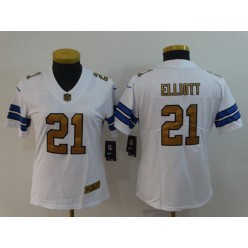 Women Nike Dallas Cowboys #21 Ezkiel Elliott White Gold Vapor Untouchable Limited NFL Jersey