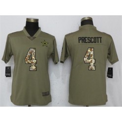 Women Nike Dallas Cowboys #4 Dak Prescott Olive Camo Salute To Service Limited NFL Jersey